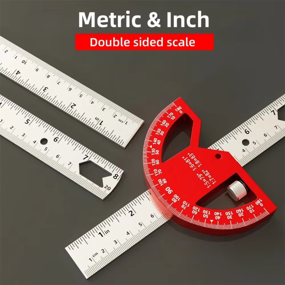 Règle d'angle et rapporteur de mesure pour le travail du bois