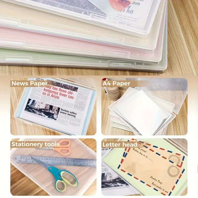 Lot de 4/1 boîtes de rangement A4 transparentes avec couvercles