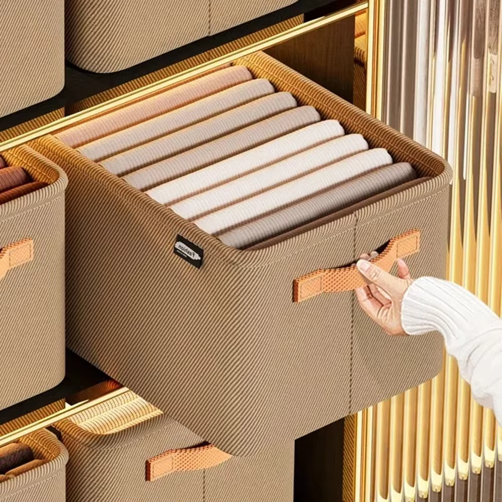 Panier de rangement pliable de grande capacité avec cadre en acier épais