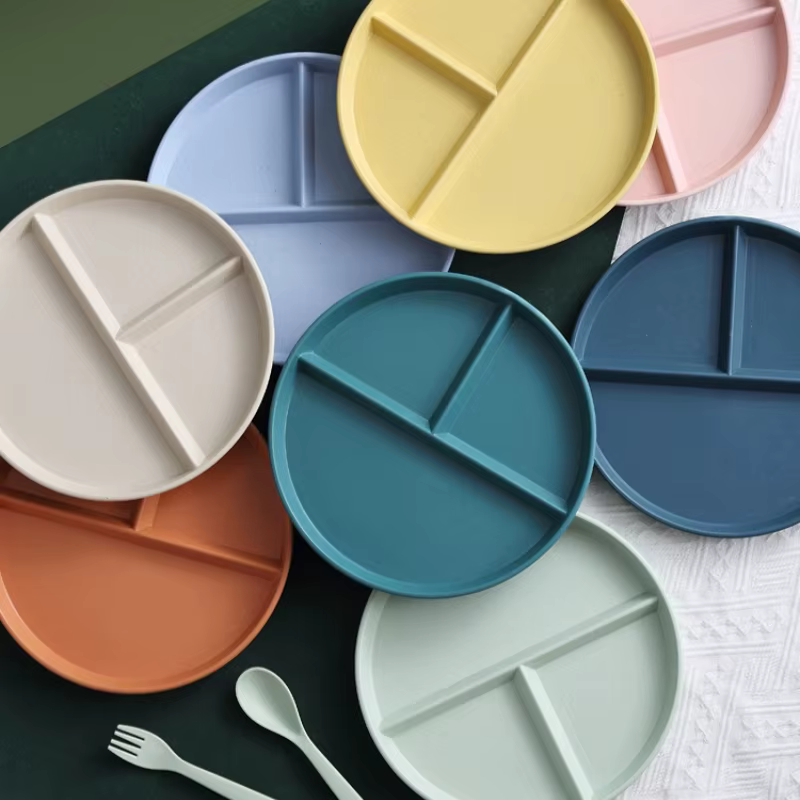 Assiette de petit-déjeuner divisée en 3 compartiments, assiette individuelle ronde en plastique, assiette réutilisable pour régime alimentaire sain et perte de poids, assiette de pique-nique