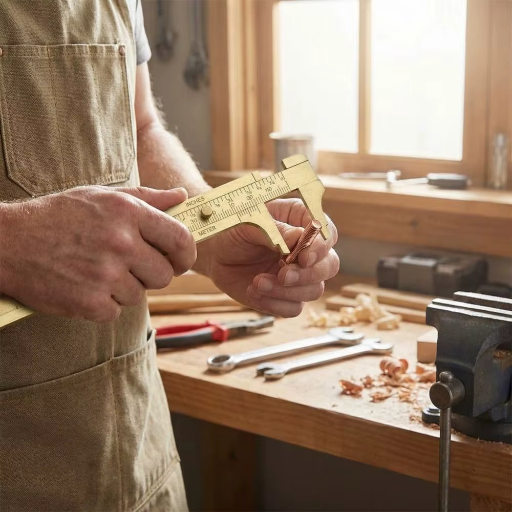 Pied à coulisse double échelle (mm/pouces) en laiton – Outil de mesure de précision métrique et impérial