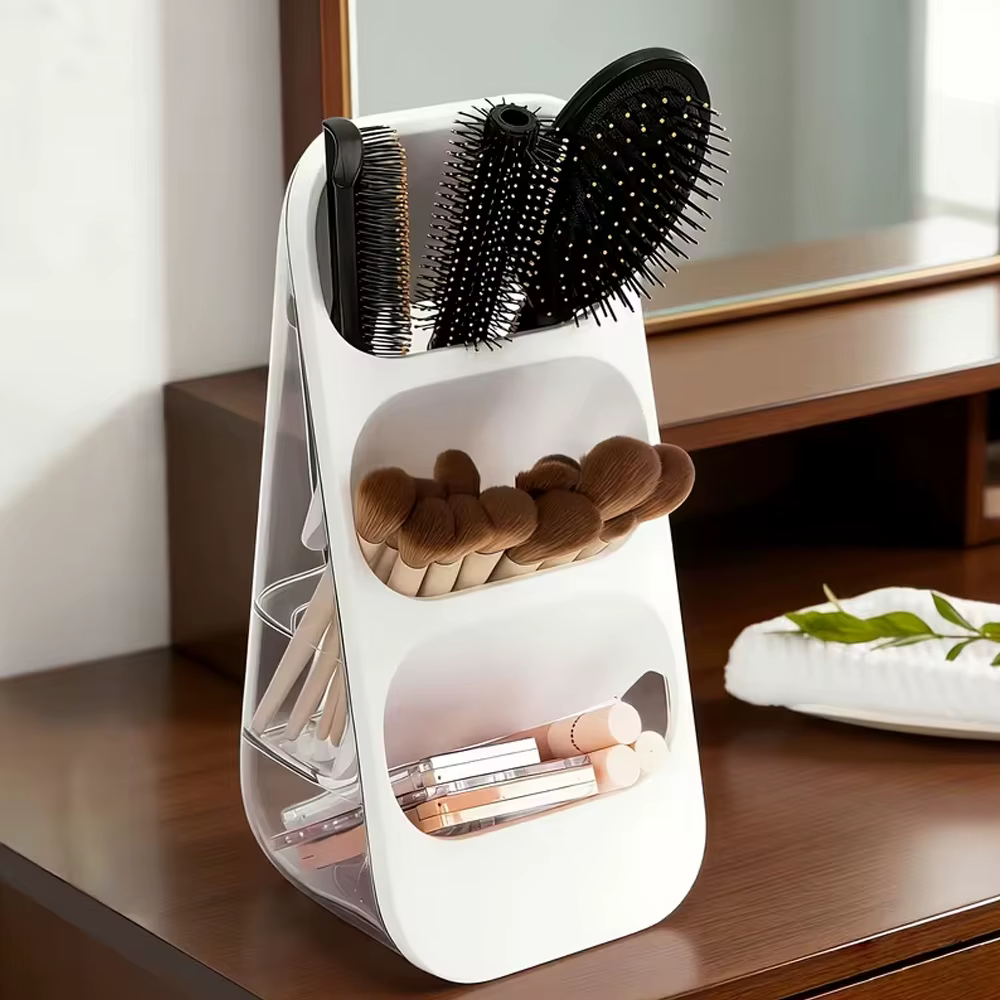 Boîte de rangement pour cosmétiques de bureau, organiseur de pinceaux de maquillage, support de rangement de grande capacité pour comptoir, adapté pour la table de maquillage, la salle de bain, la cha