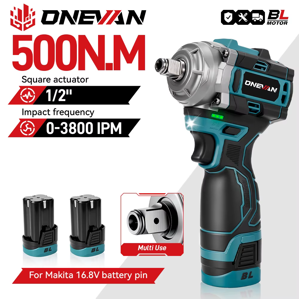 ONEVAN 500N.M clé à chocs électrique sans brosse 3in1 clé sans fil 1/2 pouces tournevis perceuse batterie Lithium-Ion