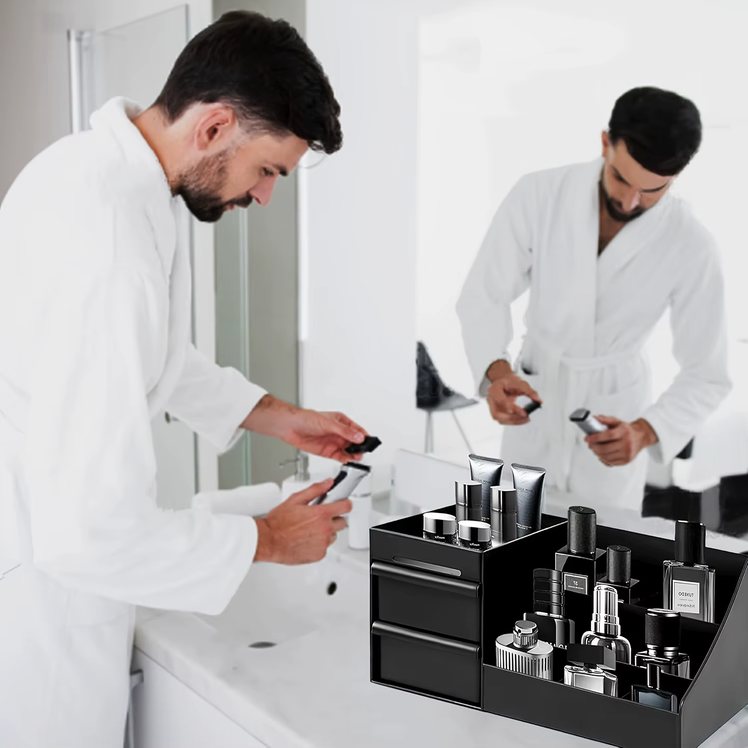 Organisateur de parfums et de colognes pour hommes avec tiroirs - Boîte de rangement cosmétique de comptoir adaptée aux soins de la peau et aux articles de toilette