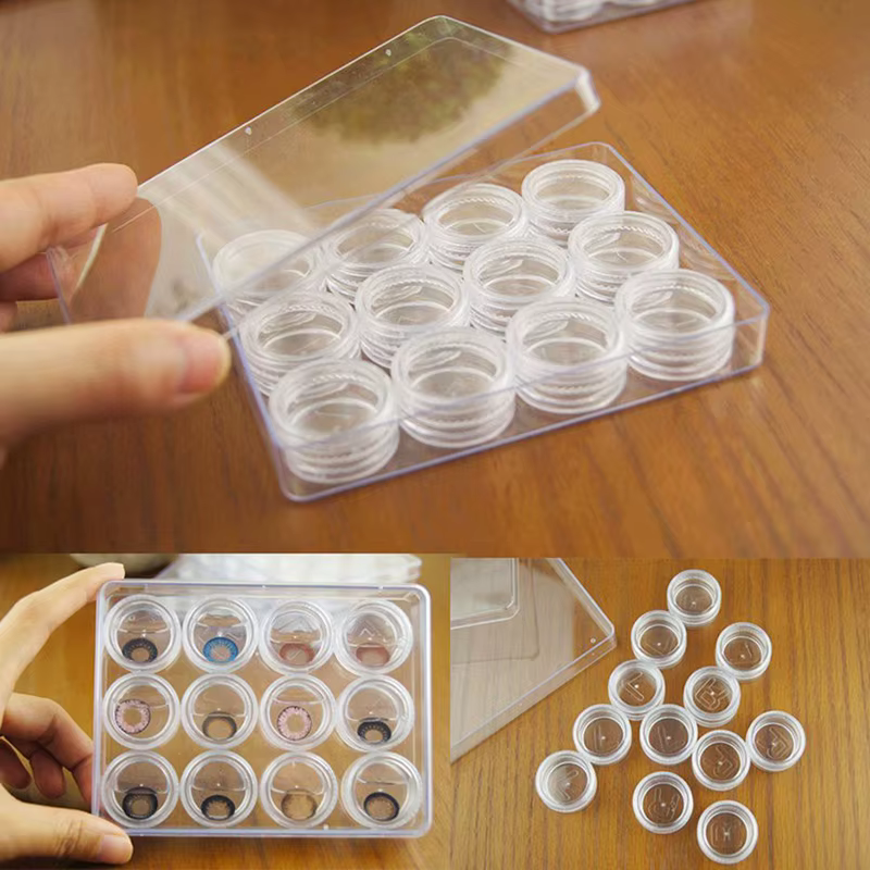 Boîte de rangement ronde transparente pour lentilles de contact