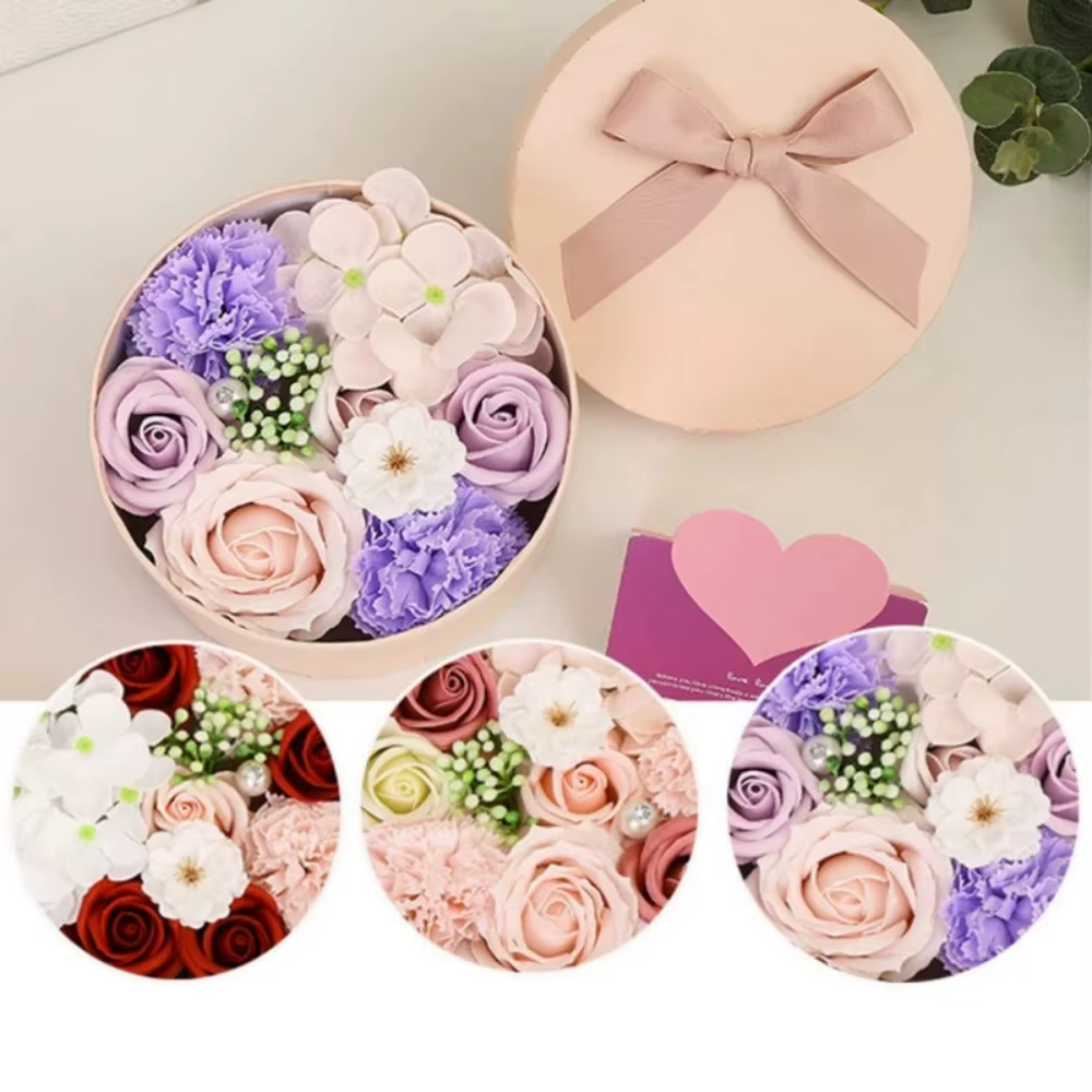 Coffret cadeau de fleurs de savon, plante artificielle, huile essentielle, savon de fleurs pour la fête des femmes, fête des mères, œillet de roses, décoration de salle de bains