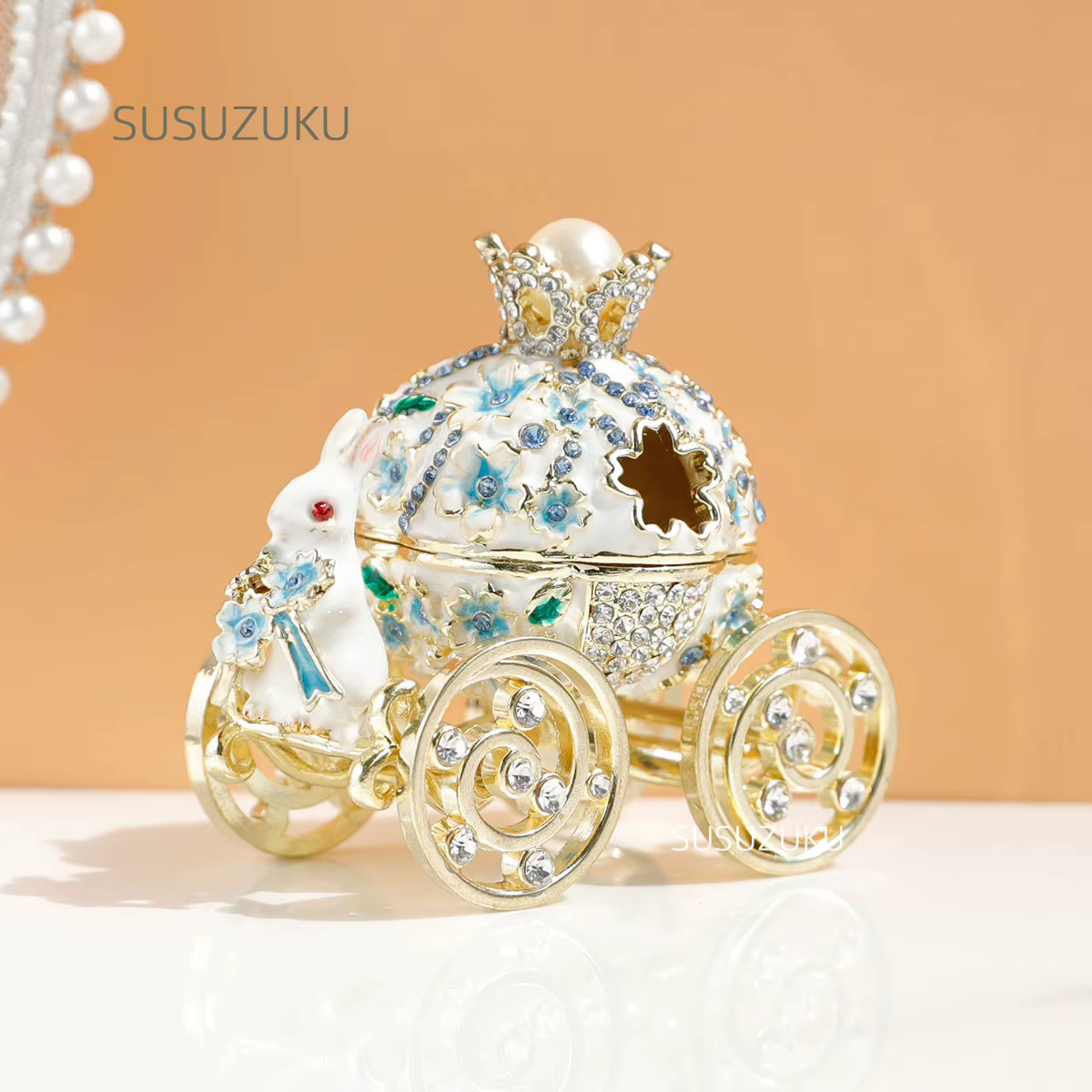 SIQIZHOU boîte à bagues de mariage fleur de cerisier lapin chariot