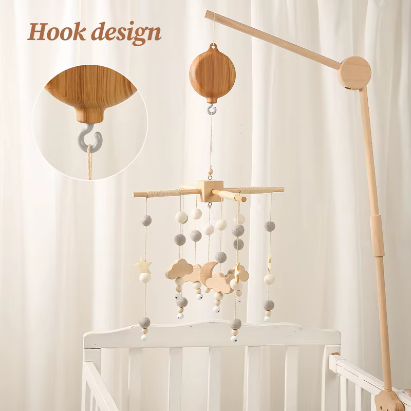 Boîte à musique rotative pour nouveau-nés, berceau pour bébé de 0 à 12 mois, hochet suspendu couleur bois, jouets musicaux apaisants, cadeau pour bébé