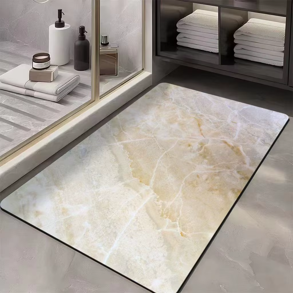 Marbre de luxe léger, boue de diatomée, tapis de sol absorbant l'eau à séchage rapide, antidérapant et résistant à la saleté sur la porte de la salle de bain