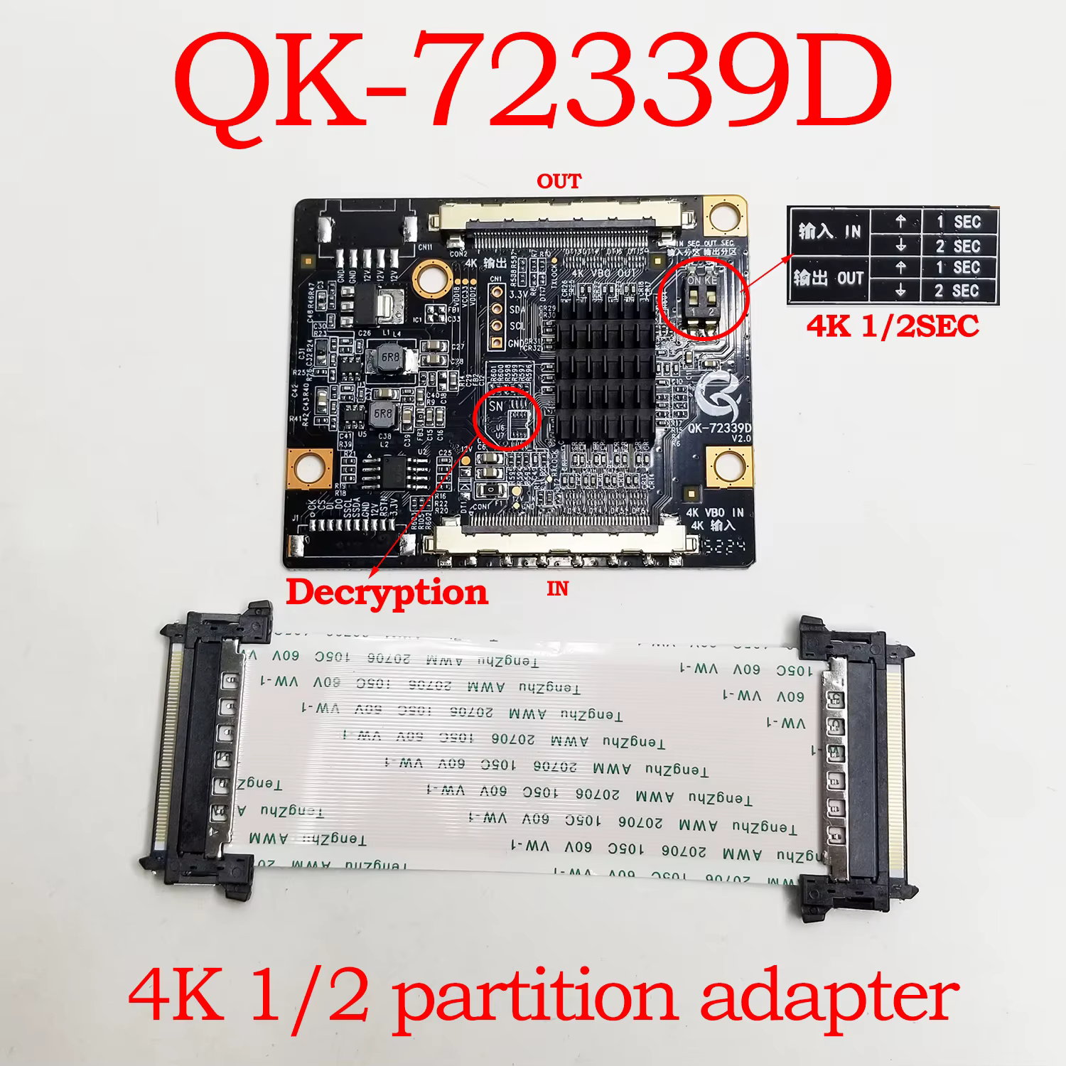 QK-72339D version améliorée V2.0 résout le problème de partition de l'écran LCD 4K Modification de la partition de la télévision LCD 4K