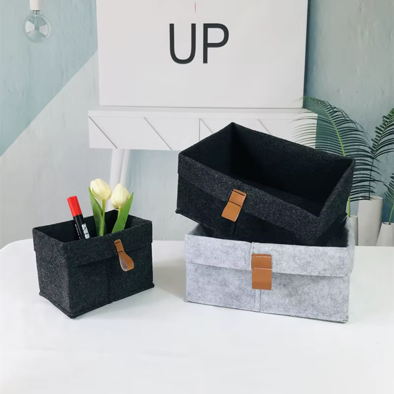 Panier de rangement de bureau en feutre pour chambre à coucher