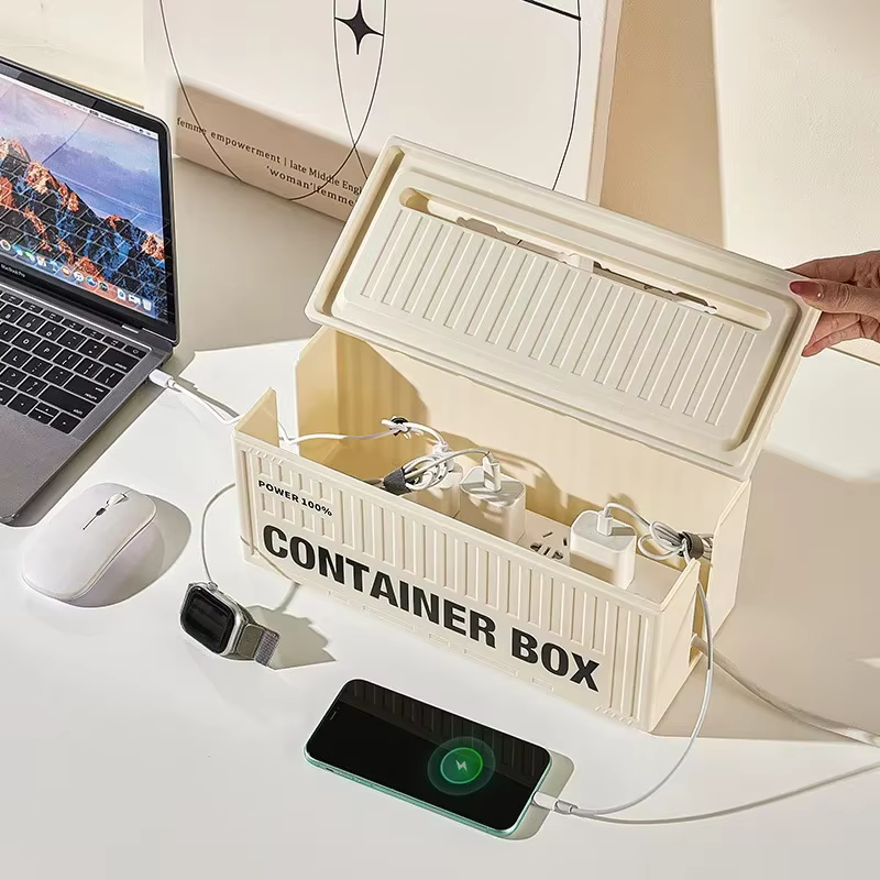 Boîte de rangement de câbles haute capacité avec couvercle