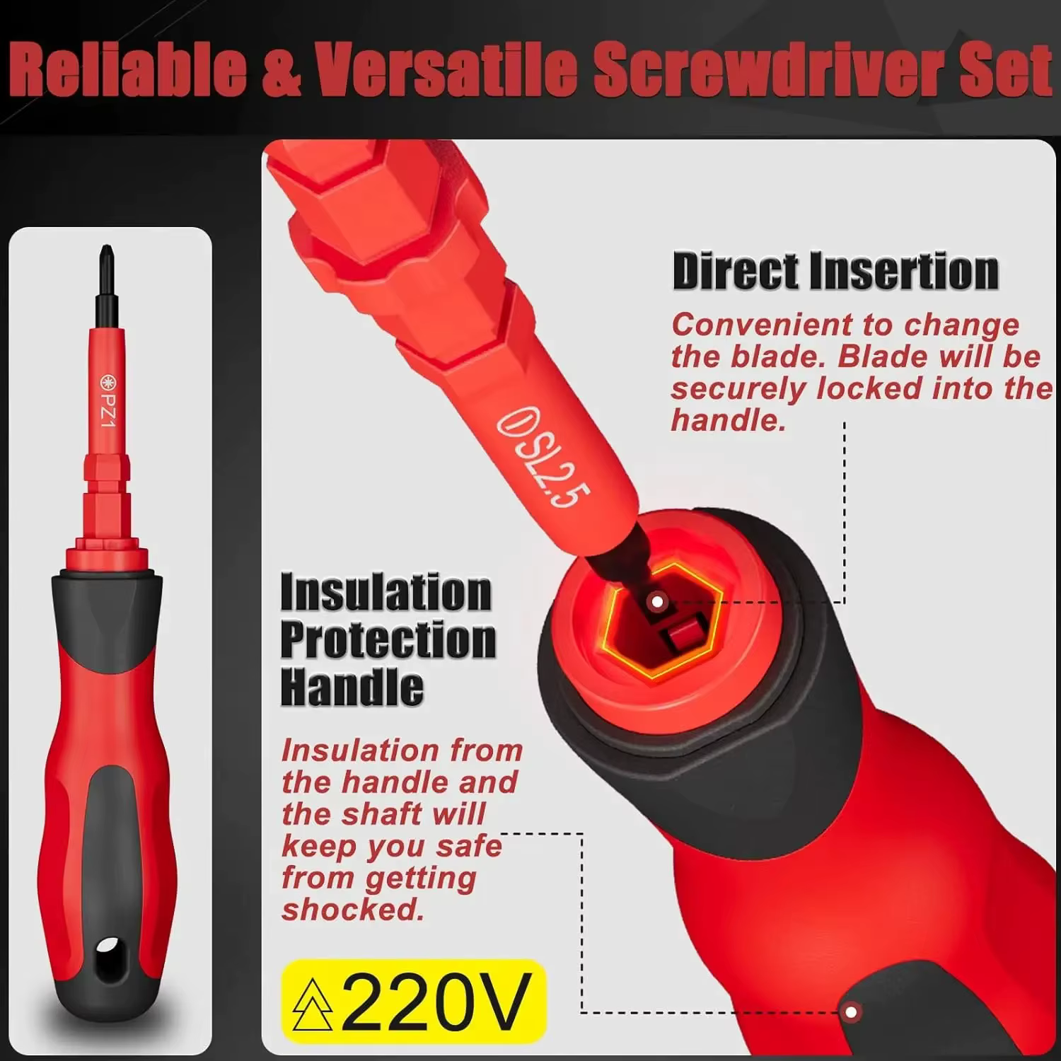 Insulated Screwdriver Set 18-in-1 with Case Electrician Special Set Flat Head torx
