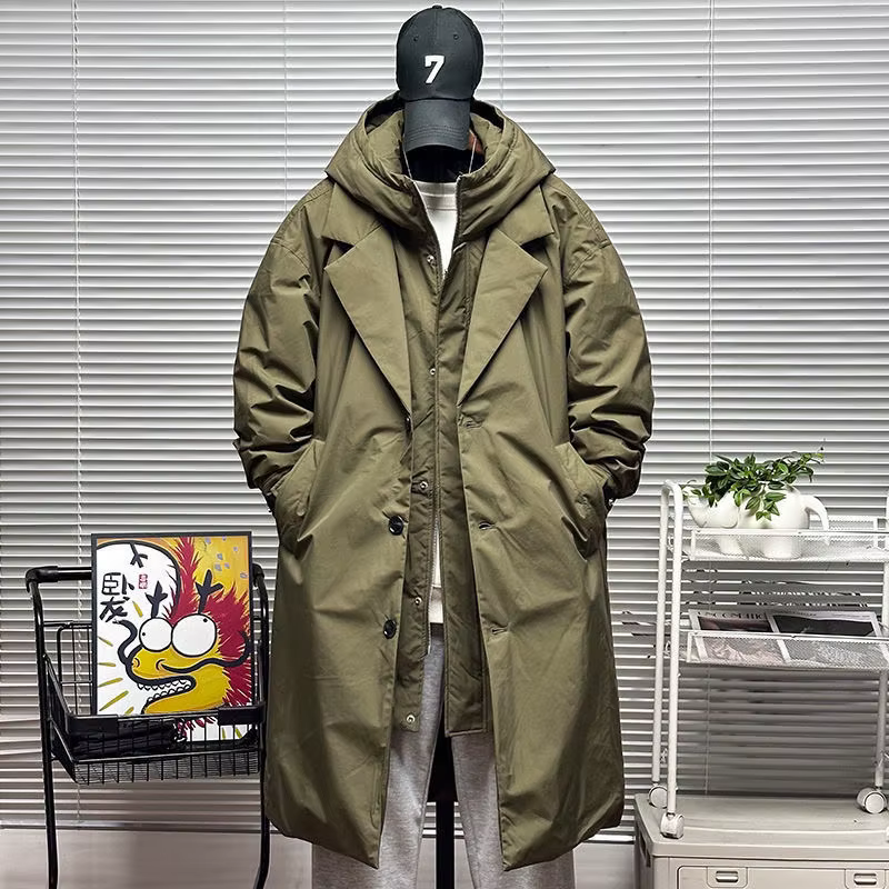 Manteau à capuche mi-long pour hommes
