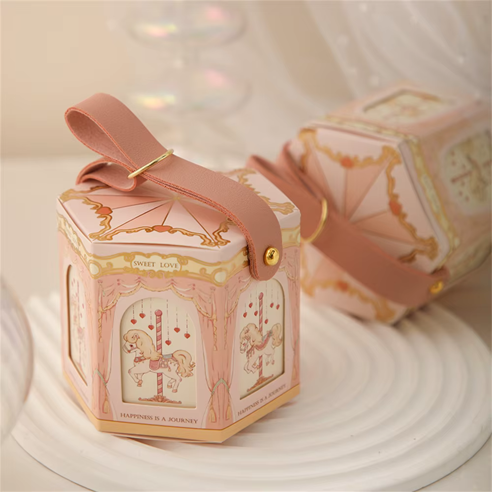 Carrousel en carton doré champagne, boîtes d'emballage pour faveurs de fête préChristophe, fournitures de décoration de fête d'anniversaire pour enfants, 1PC