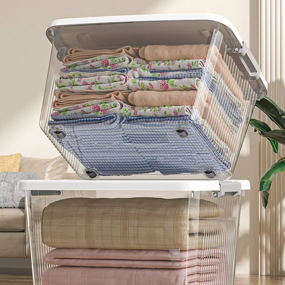 Boîte de rangement noire transparente durable en plastique avec couvercle