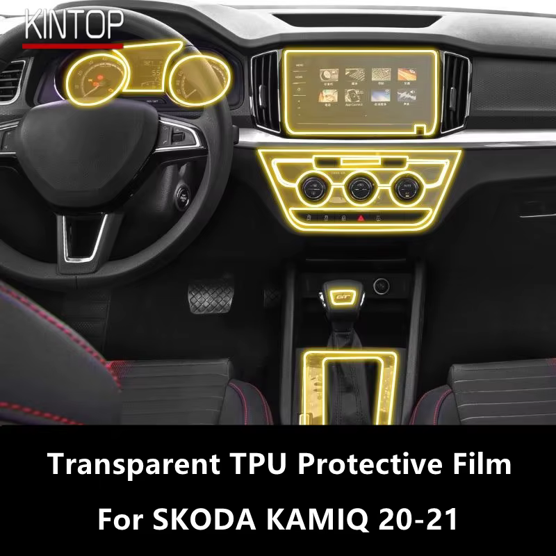 Pour SKODA KAMIQ 20-21 Console centrale intérieure de voiture Film de protection Transparent en TPU