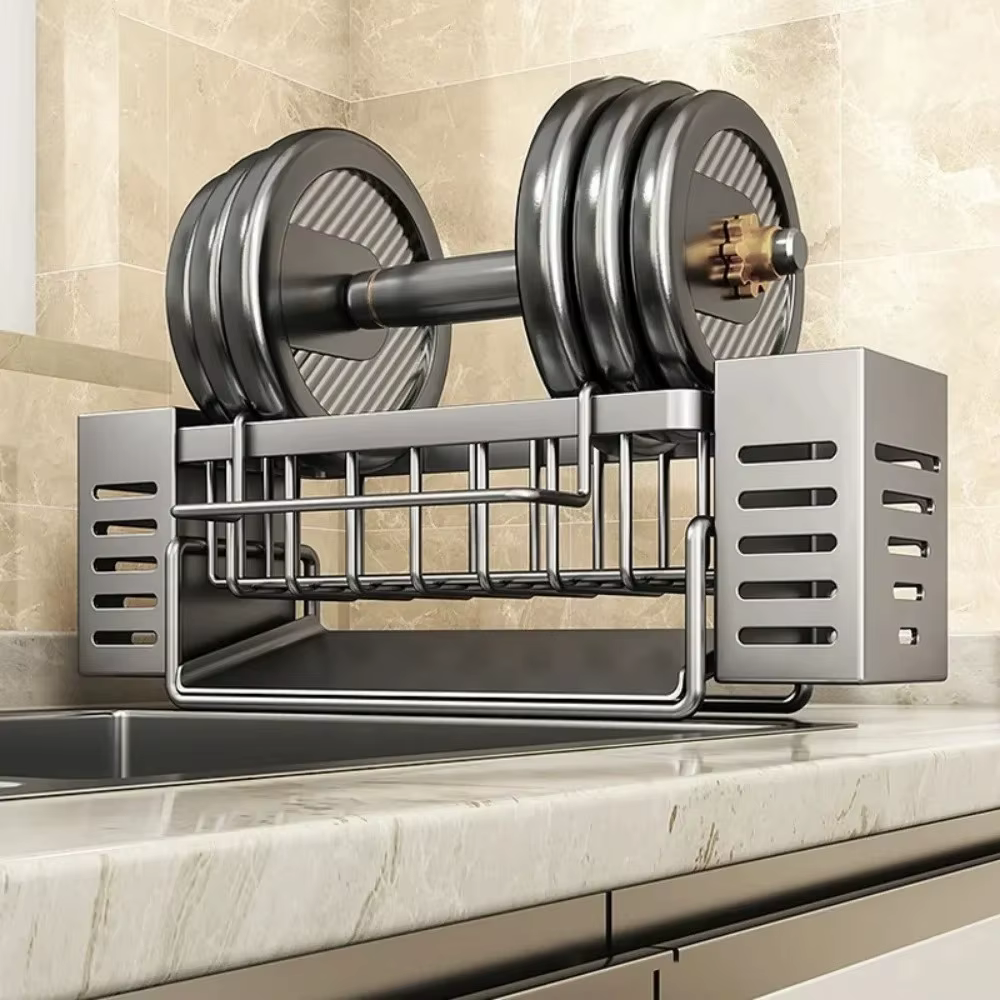 Étagère de rangement pour évier de cuisine en acier inoxydable