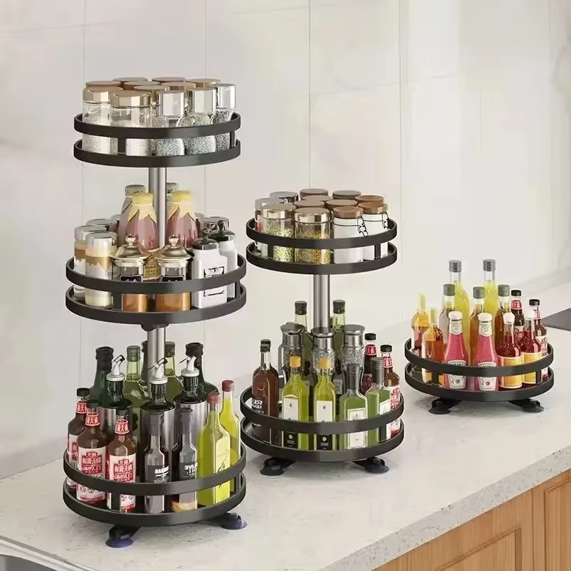 Étagère de rangement de cuisine rotative, accessoires de cuisine, support à épices, rangement optimisé, organisateur rotatif à 360 degrés, plateau tournant