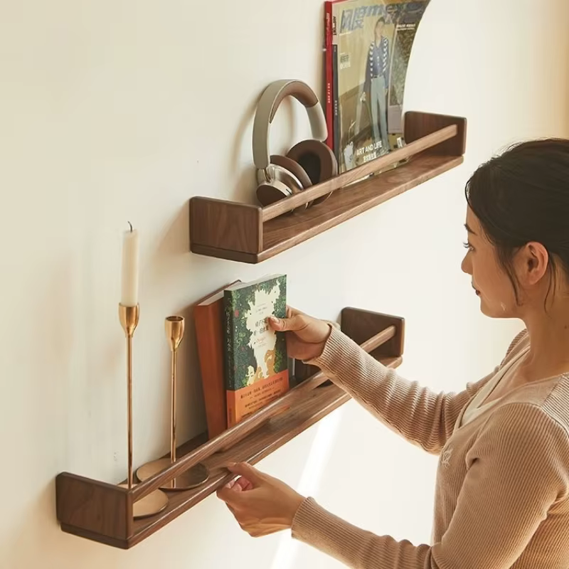 Solid Wood Storage Holders Multi Functional Wall Magazine Rack Modern