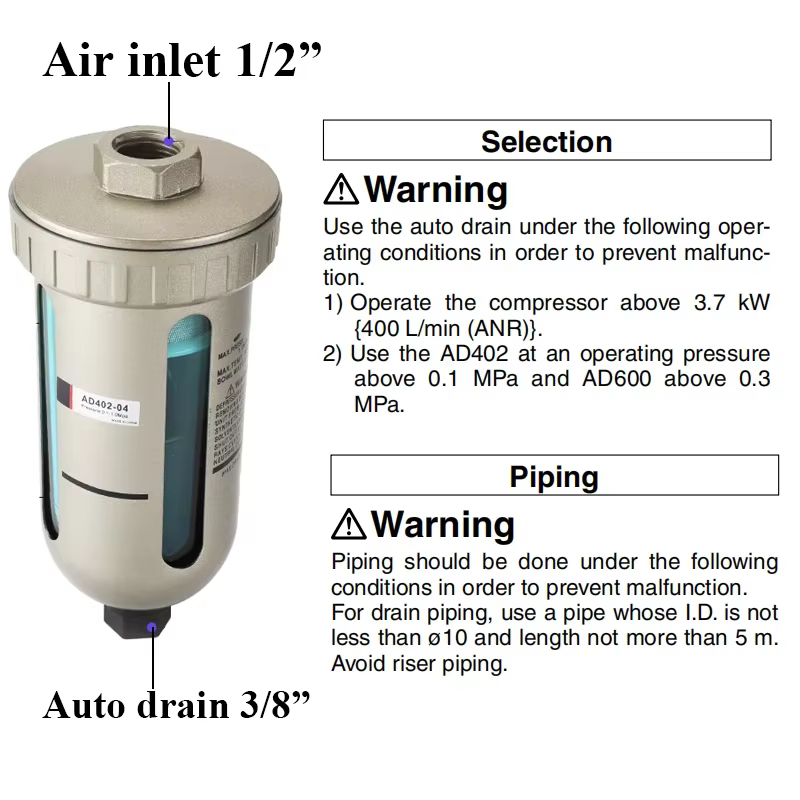 D402-04 Vanne de vidange automatique 1/2" NPT Emptier d'égouttement