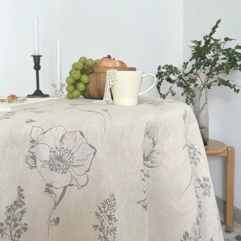 Nappe Ronde en Coton et Lin à Imprimé Botanique Naturel – Housse de Table Décorative pour Cuisine