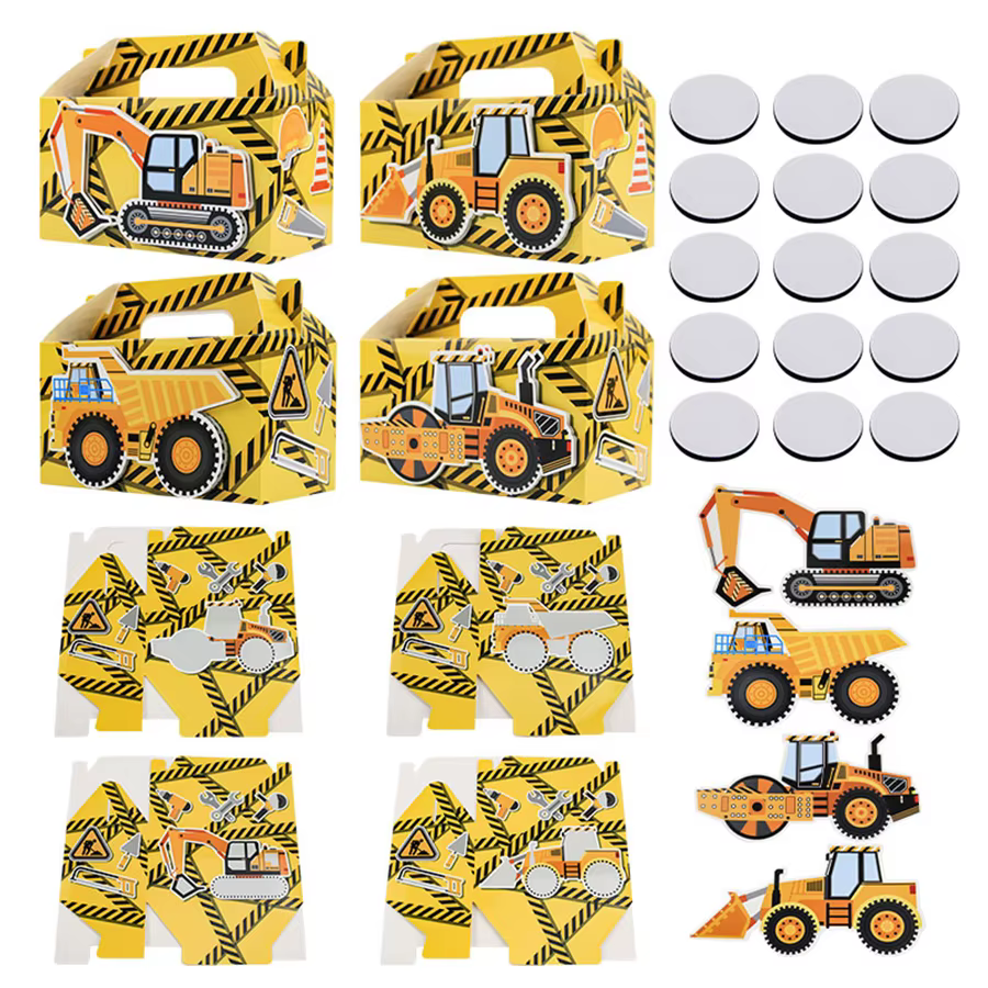 Lot de 12 boîtes cadeaux pour fête sur le thème de la construction