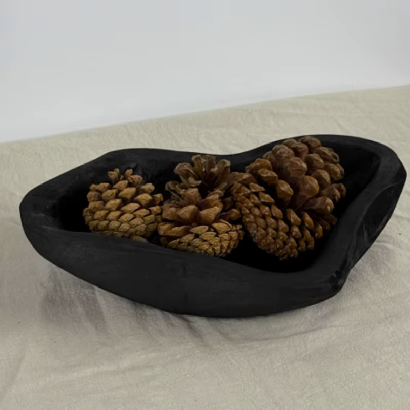 Plateau de rangement en bois noir, décoratif de bureau, organisateur de rangement de cuisine, accessoires, conteneur de rangement d'ornement rétro, bols à fruits