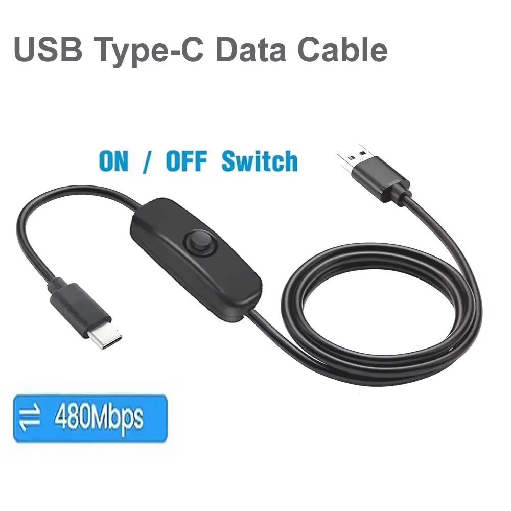 Câble de données USB vers Type-C avec interrupteur marche/arrêt pour une charge rapide et un transfert de données, cordon d'alimentation USB Type-C avec interrupteur pour téléphone, LED, USB, etc.