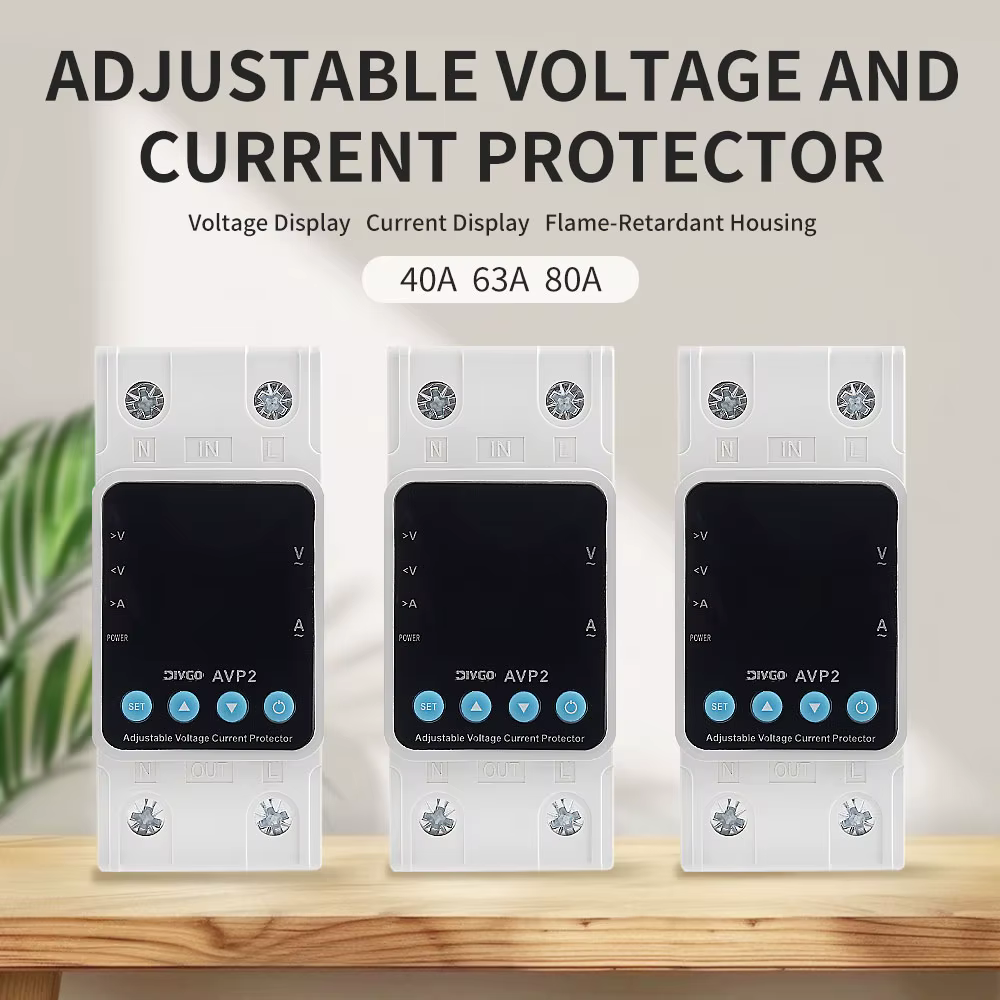 Dispositif de protection contre les surtensions et les sous-tensions réglable sur rail DIN DIY GO 40A 63A 80A 220VAC Affichage numérique Protecteur de tension