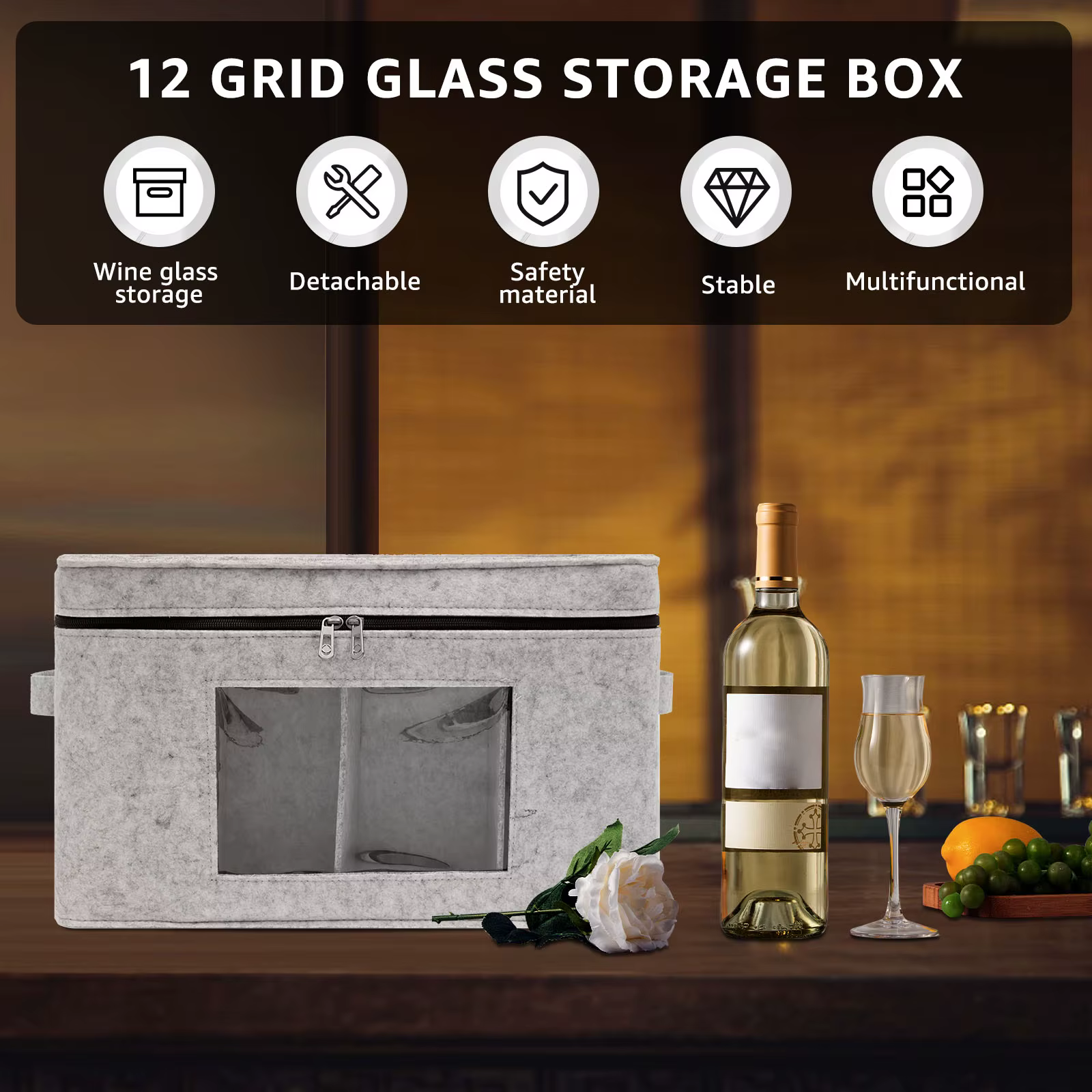 Boîte à verres à vin à 12 grilles, pliable, Portable, empilable, en feutre, organisateur de tasses à vin, peut contenir pour tasse, tasse à thé, petite pièce en céramique