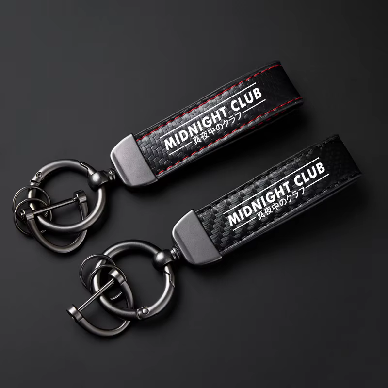Porte-clés de voiture en cuir et Fiber de carbone avec logo du Club de minuit