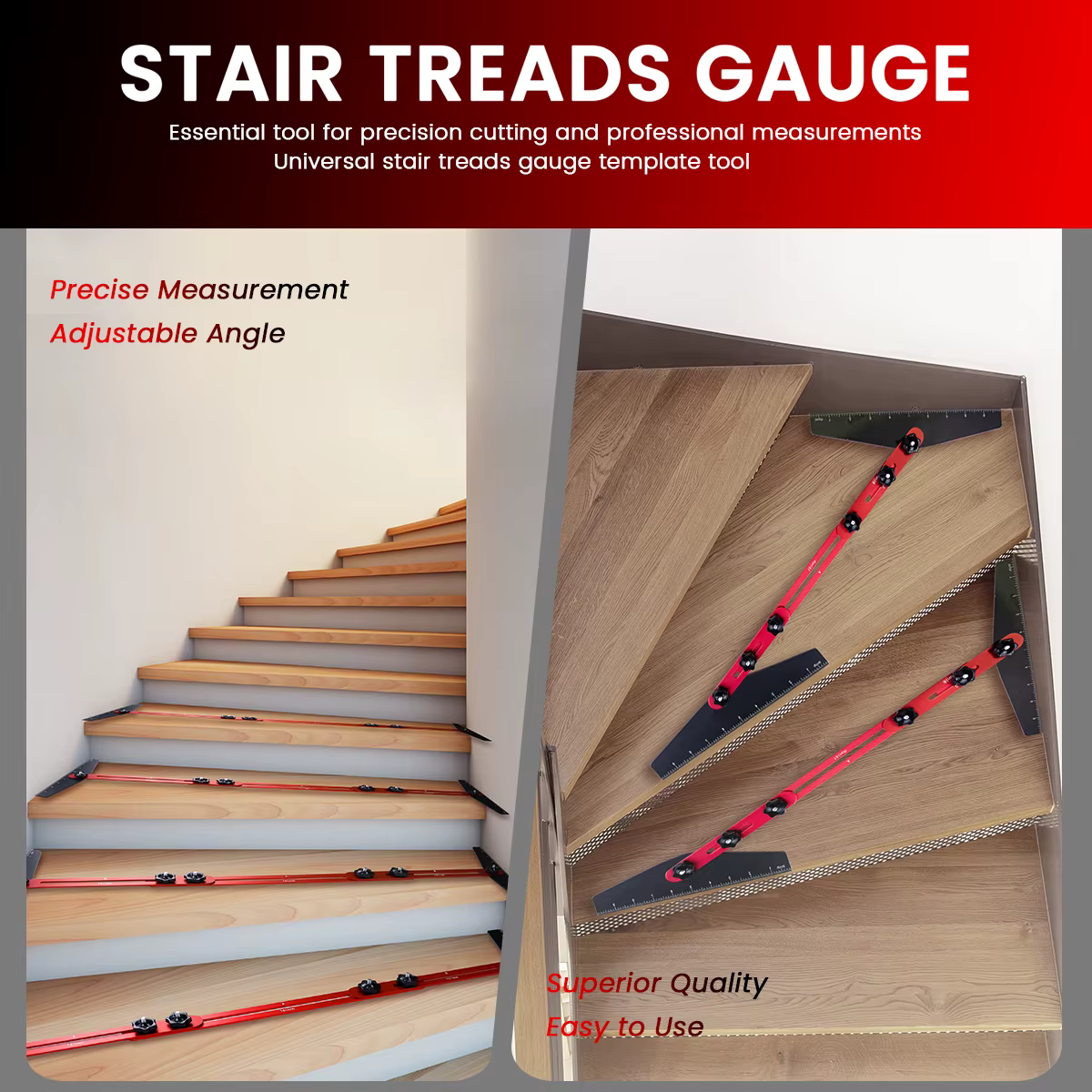Outil de gabarit de bande de roulement d'escalier-gabarit de mesure de marche avec règle et Angle-guides de coupe