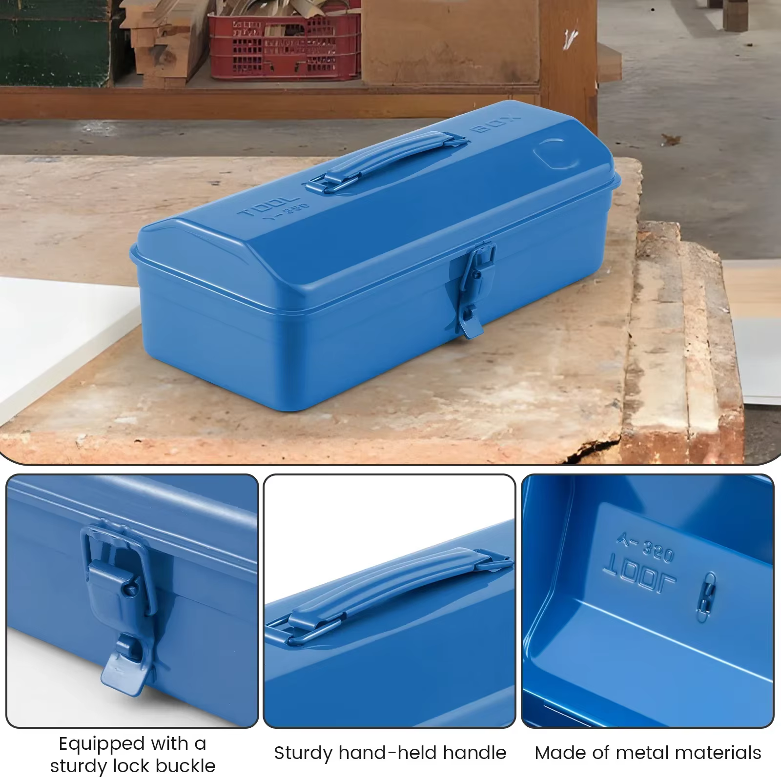 Grande boîte de rangement pour outils en métal avec poignée pour atelier