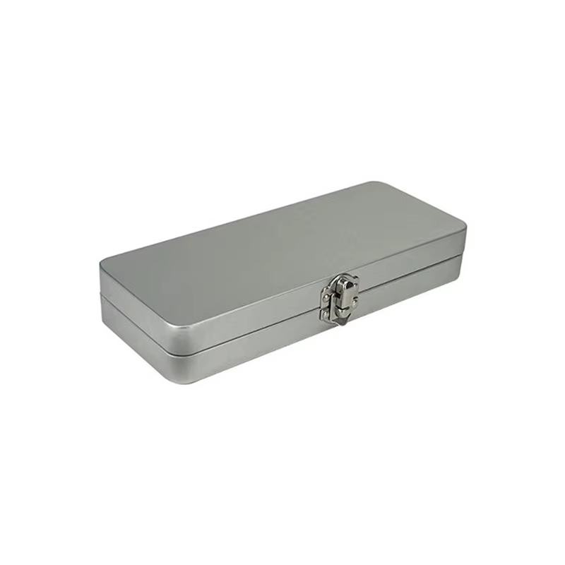 Boîte rectangulaire en métal gris argenté durable avec couvercle - Idéale pour ranger les factures