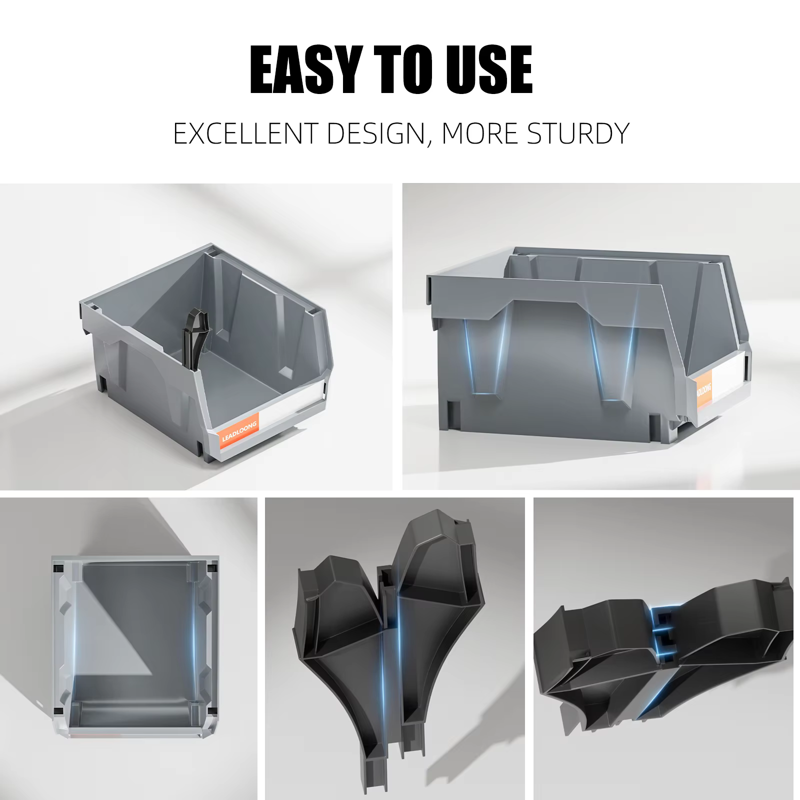 Boîte de rangement en plastique empilable gris 6/24 pièces