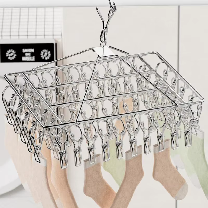 Étendoir à linge en acier coupe-vent avec pinces pour soutien-gorge