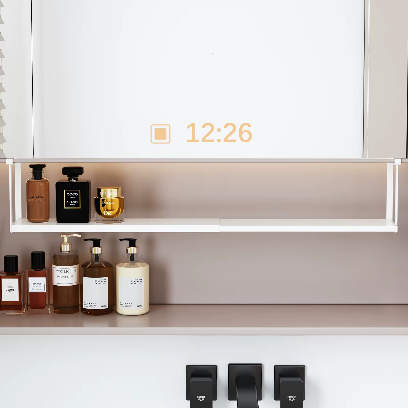 Boîte de rangement pour miroir avec étagères superposées
