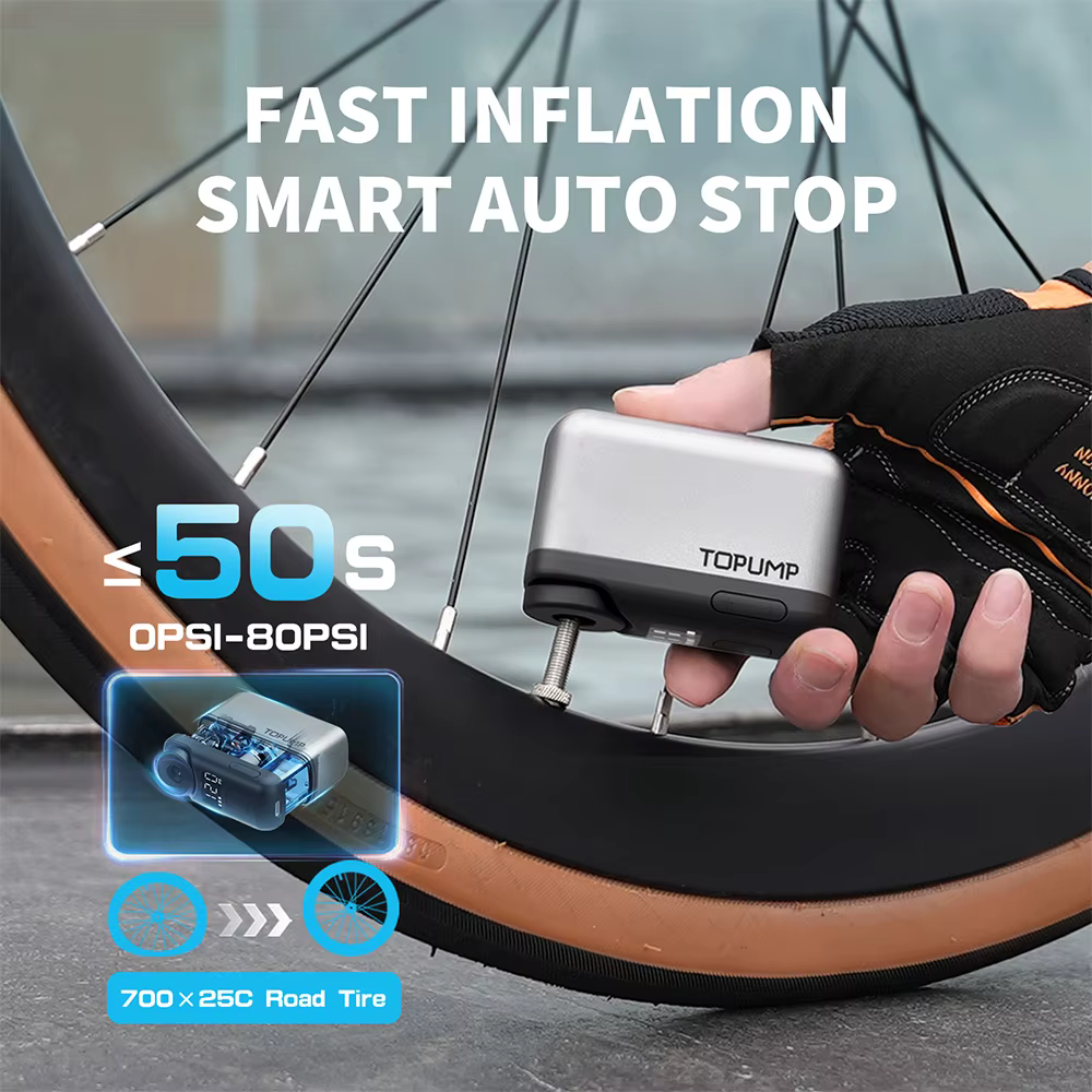 TOPUMP TB2 PRO Mini pompe électrique Portable pour vélo gonfleur de pneus sans fil 120PSI Max 450mAh batterie avec écran charge rapide