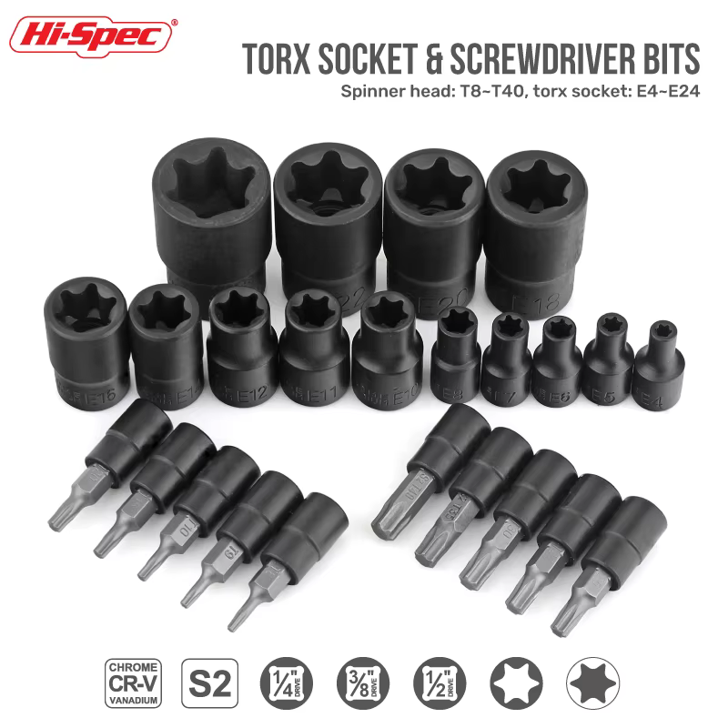 Hi-Spec 1/4 3/8 1/2 "douilles à percussion Torx jeu