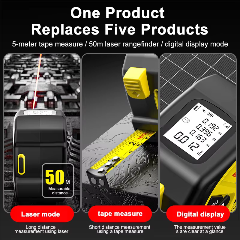 Ruban à mesurer Laser 2 en 1, 50m/5m, mesure de Distance Laser infrarouge, ruban à mesurer intelligent, Instrument de mesure de haute précision