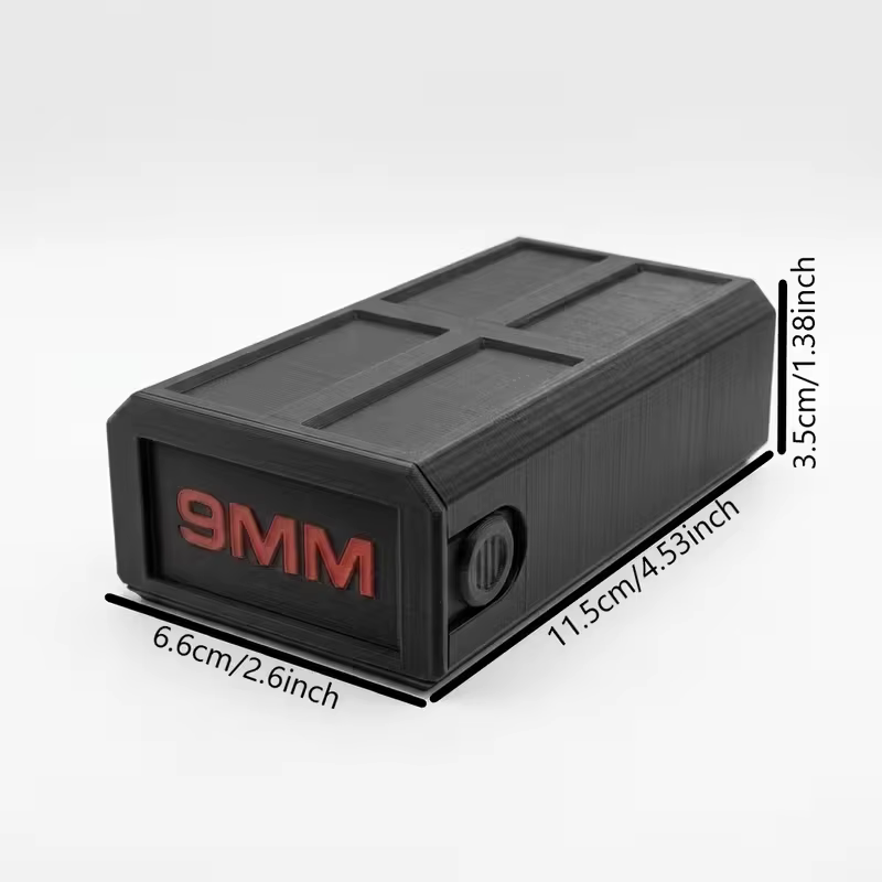 Boîte à munitions 9 mm de 50 cartouches imprimée en 3D avec couvercle coulissant – Organisateur et rangement tactique