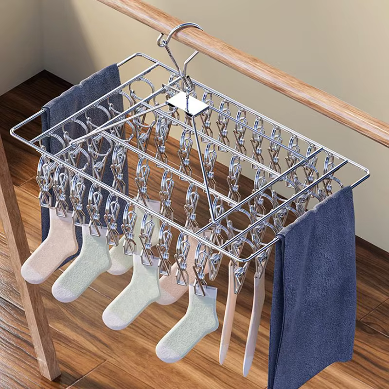 Étendoir à linge en acier coupe-vent avec pinces pour soutien-gorge
