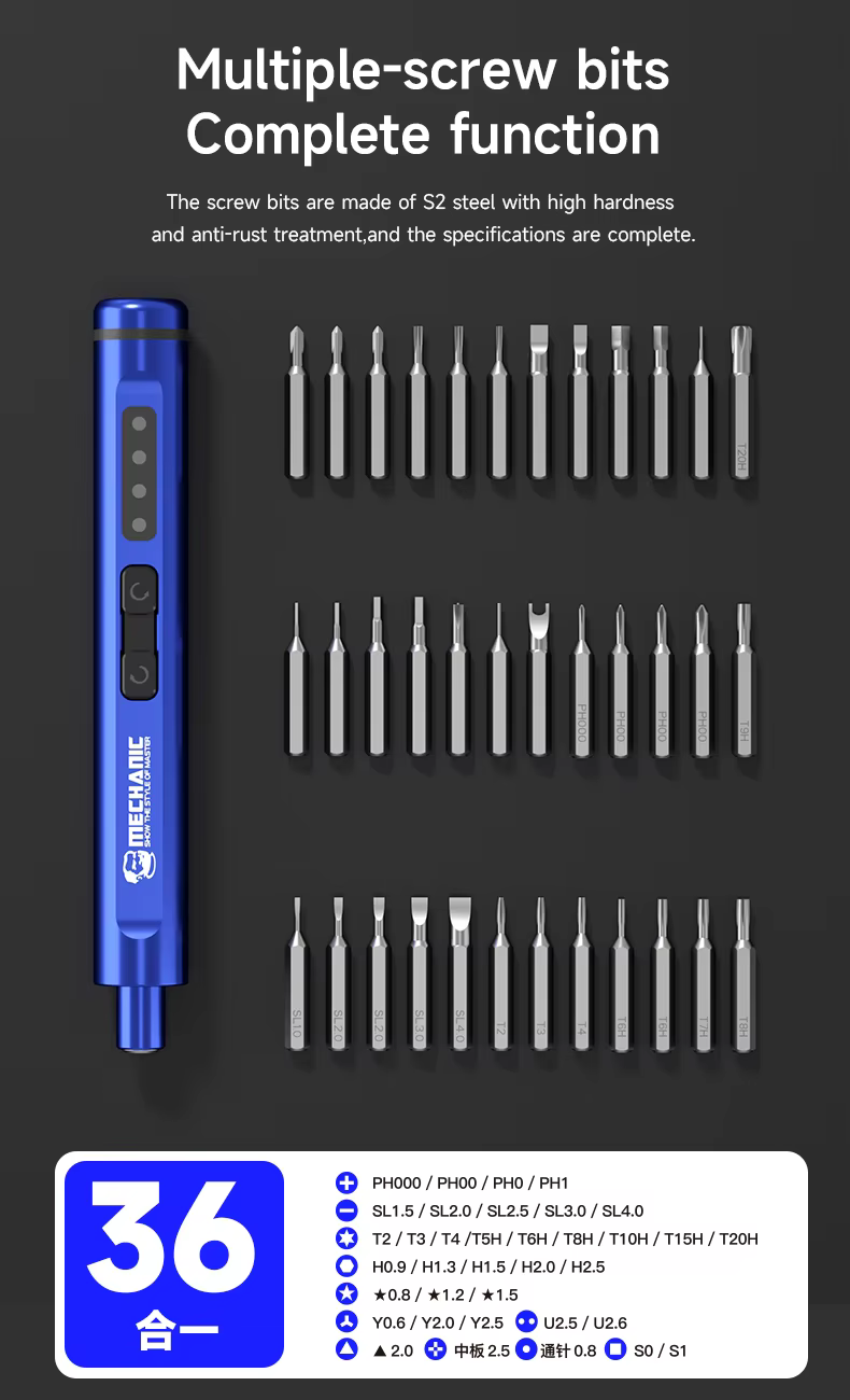 Tournevis électrique MECHANIC ES360 36-en-1 avec lumière LED