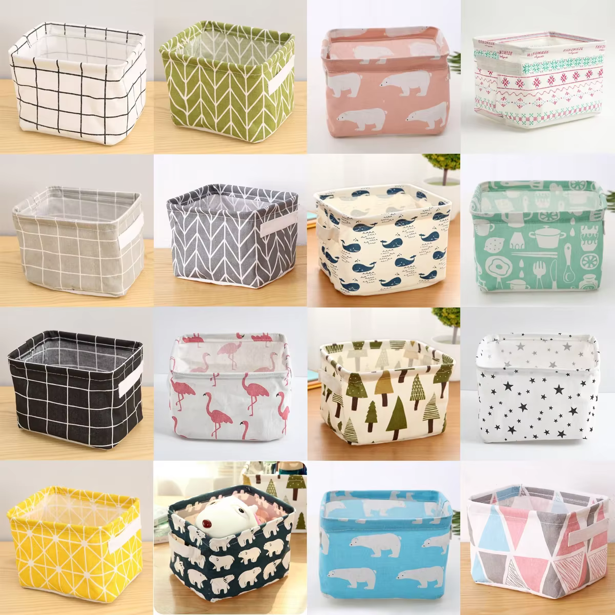 Panier de rangement en tissu avec poignée