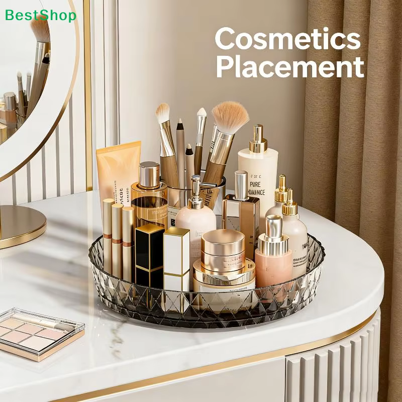 360 °   Étagère rotative, plateau de rangement multifonctionnel pour comptoirs de cuisine, étagère à épices, plateau de rangement pour bureau de salon