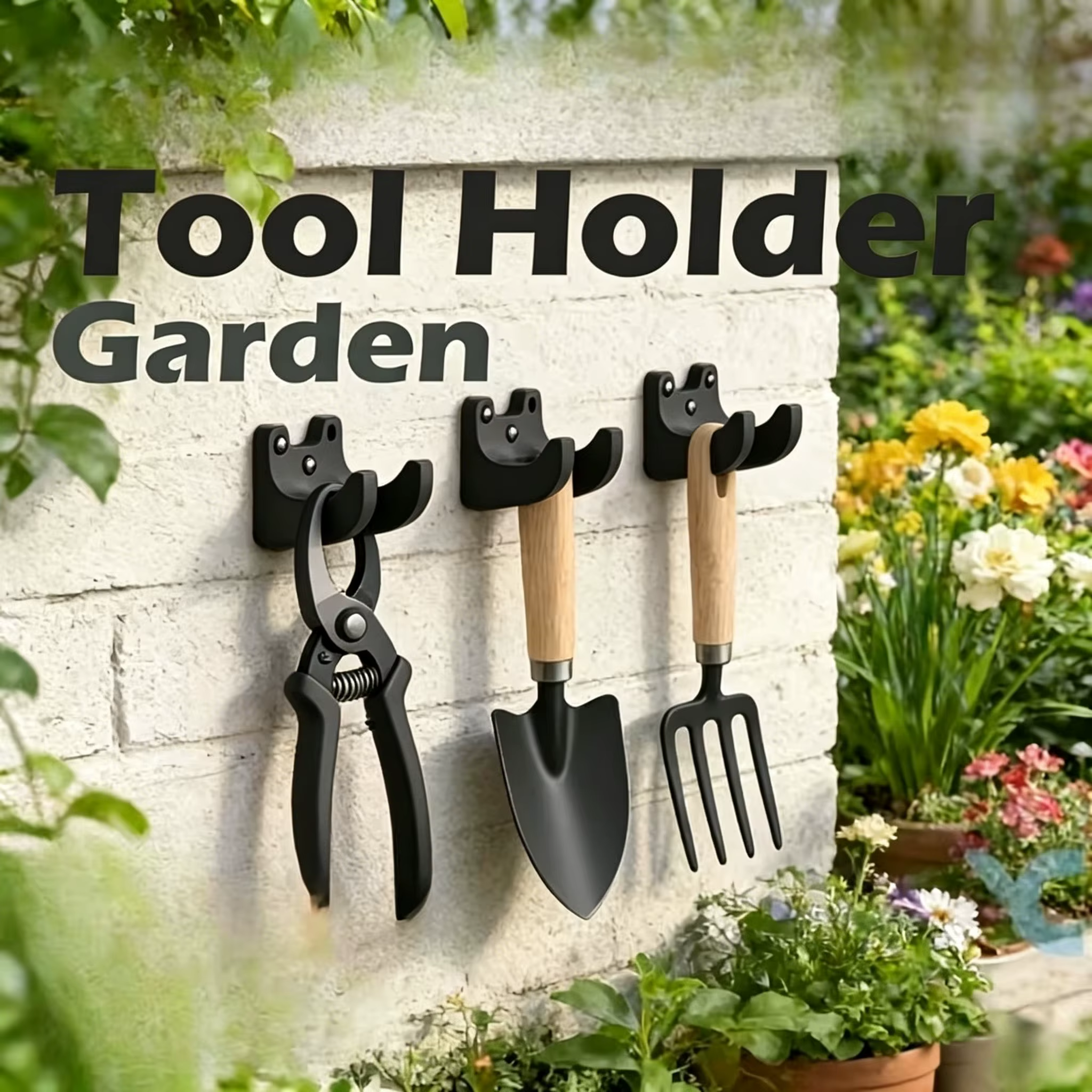 Lot de 4 crochets de rangement pour outils de jardin – ouverture de 35 mm
