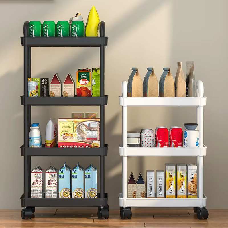 Chariot de rangement multicouche compact T1 sur roulettes pour la maison