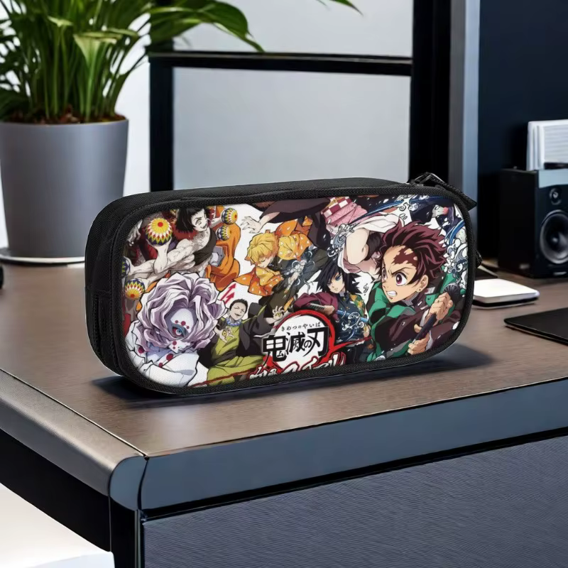 Nime Demon Slayer Kimetsu no Yaiba Étui à crayons Sac de papeterie Porte-pochette Boîte Organisateur pour adolescents Filles Adultes Étudiants.
