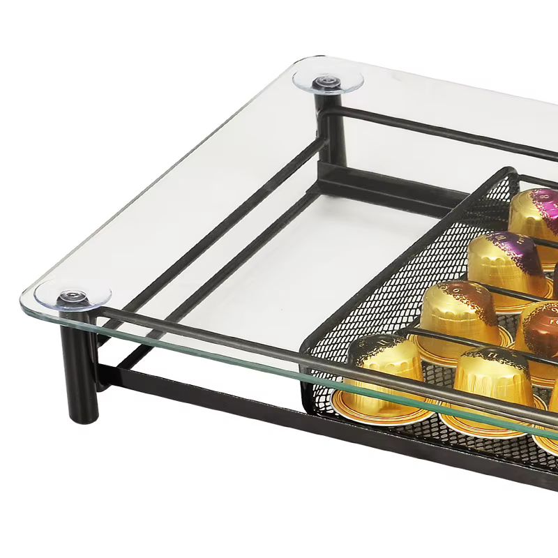 40 compartiments pour dosettes de café, tiroir de rangement pour capsules de café, organisateur de capsules Nespresso avec étagères en verre blindé